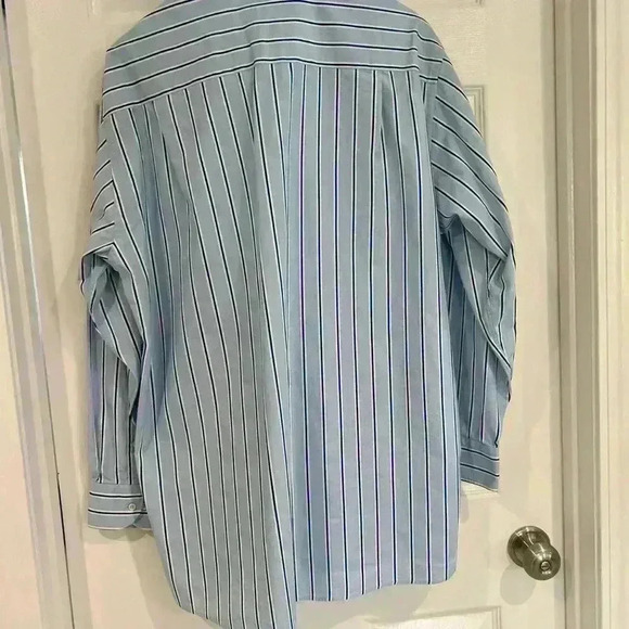 Harry & Sons Blue Striped Button Down Dress Shirt Size 17 34/35 Italian - Picture 4 of 6